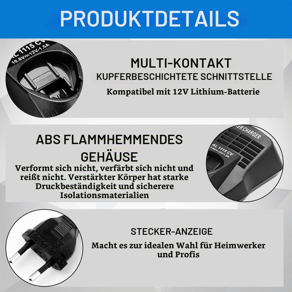 Ladegerät für Bosch, Professional Ladegerät für Bosch, 10.8V-12V AL1115CV AL1130CV Akkus Schnelllade