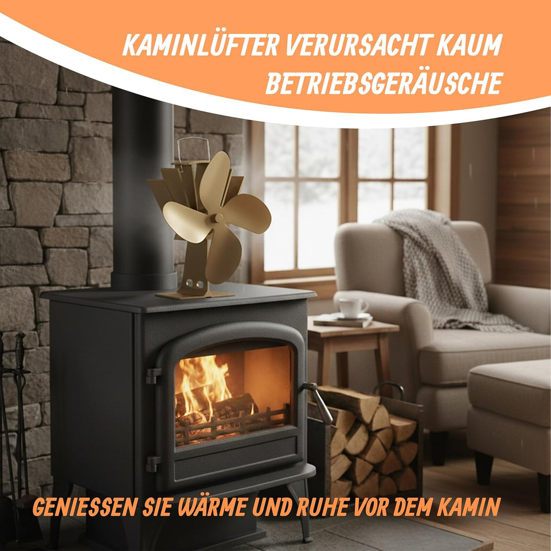Relaxdays Ofenventilator ohne Strom, geräuscharm, für Kamin & Ofen, hitzebetrieben, 4 Blätter, Kamin