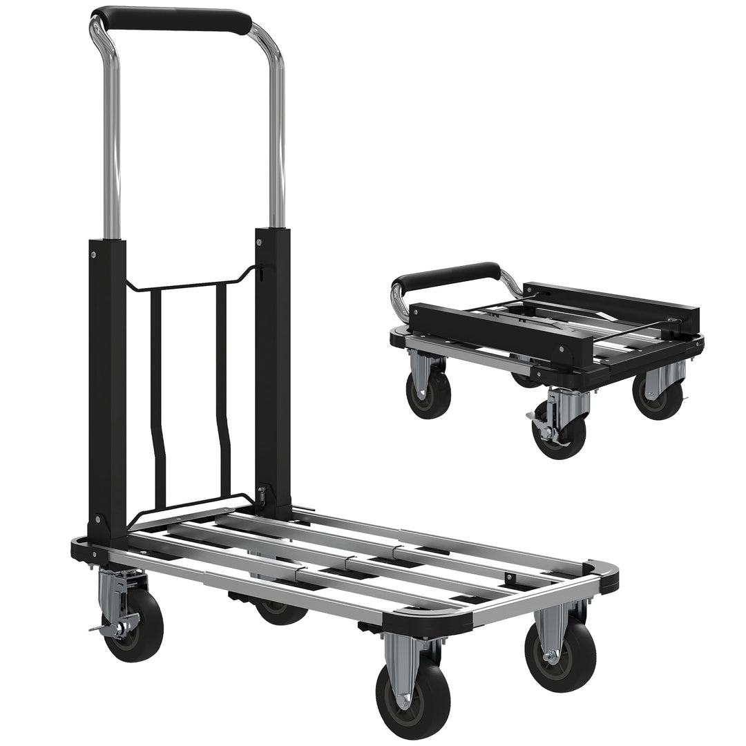 HOMCOM Plattformwagen Transportwagen Klappbar 150 kg Handwagen mit Feststellbremse, ausziehbarer Pla