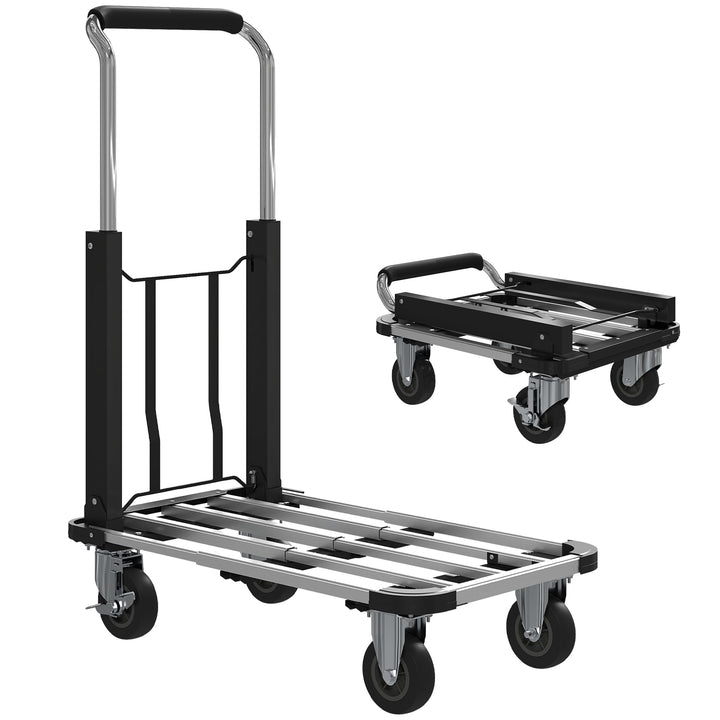 HOMCOM Plattformwagen Transportwagen Klappbar 150 kg Handwagen mit Feststellbremse, ausziehbarer Pla