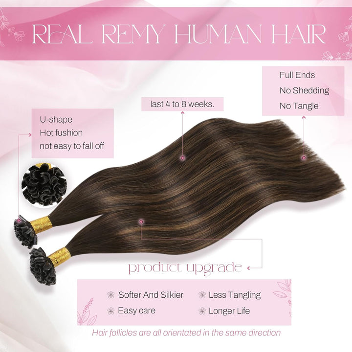 Moresoo Bonding Extensions Echthaar 35 cm U Tip Extensions Unsichtbare Haarverlängerungen #2/6/2 Dun