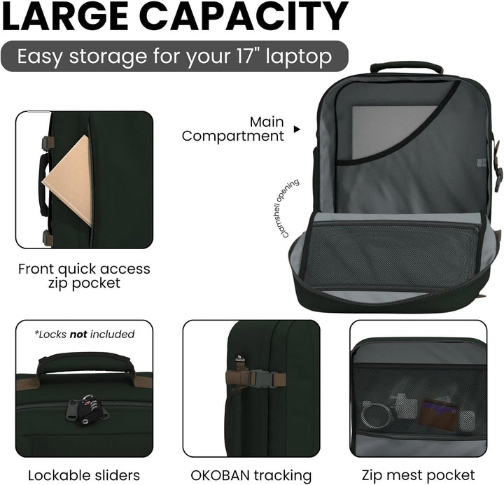 Cabin Zero Zaino Cabina 55 cm Con Spallacci Classic 44L CZ061801-Black Sand, Blau, Grösse Kabine, Ze