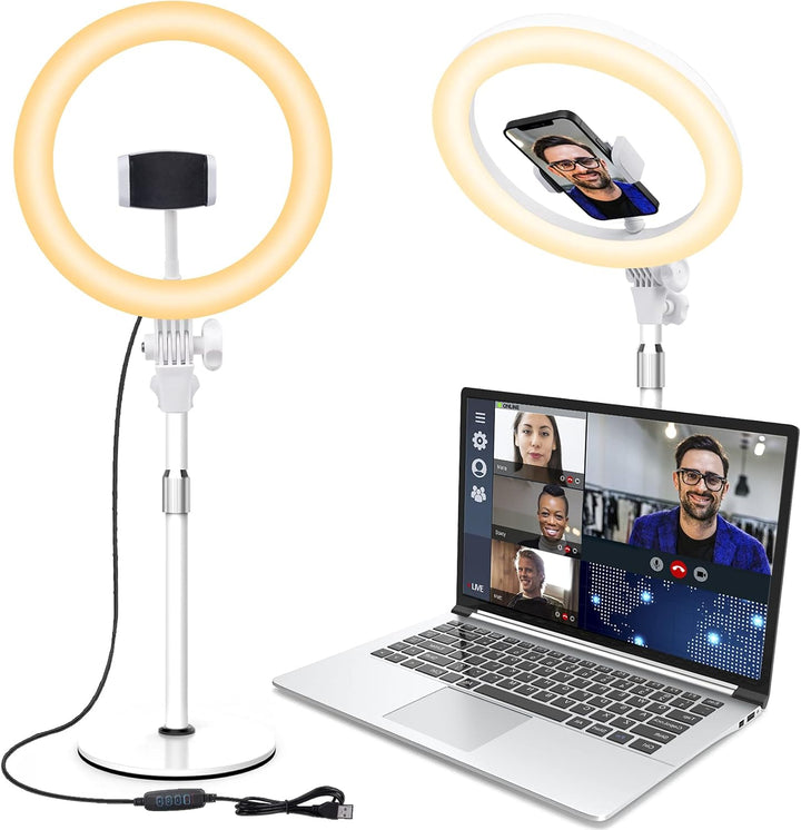 Ringlicht mit Stativ,Ring Light Tisch Selfie Licht Ringleuchte Lichtring,10.5 Zoll 3 Lichtfarben LED
