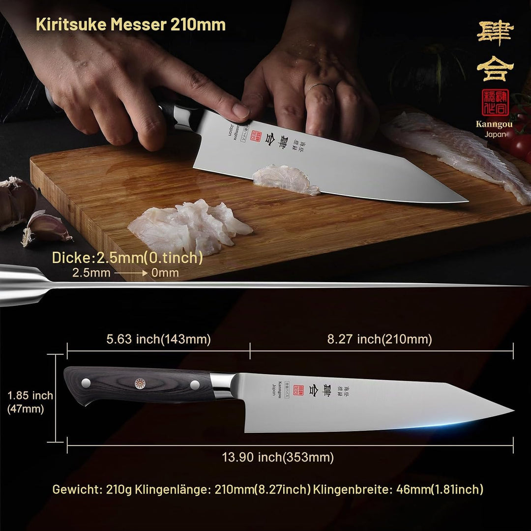 kanngou Classic. Japanisches Messer aus AUS-8 Stahl mit Kompletter Räuchergriff (Kiritsuke Knife, 21
