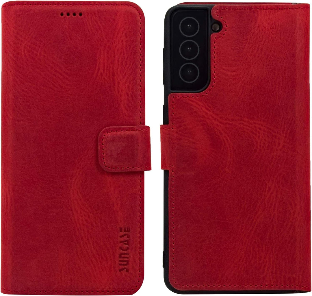 Suncase Book-Style Hülle kompatibel mit Samsung Galaxy S22 Plus 5G Leder Tasche (Slim-Fit) Lederhüll
