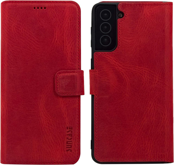 Suncase Book-Style Hülle kompatibel mit Samsung Galaxy S22 Plus 5G Leder Tasche (Slim-Fit) Lederhüll