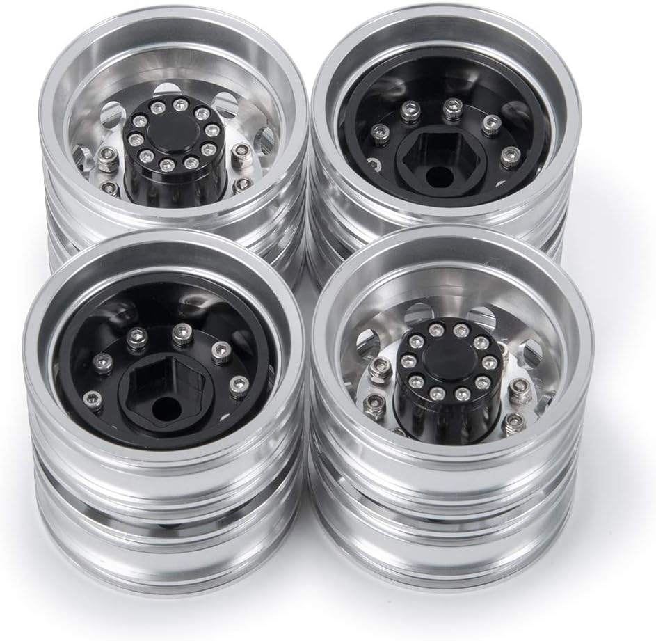 AXspeed 4 Stück Metall Hinterrad Nabenfelgen mit Gummireifen für Tamiya Traktor LKW Klettern Anhänge