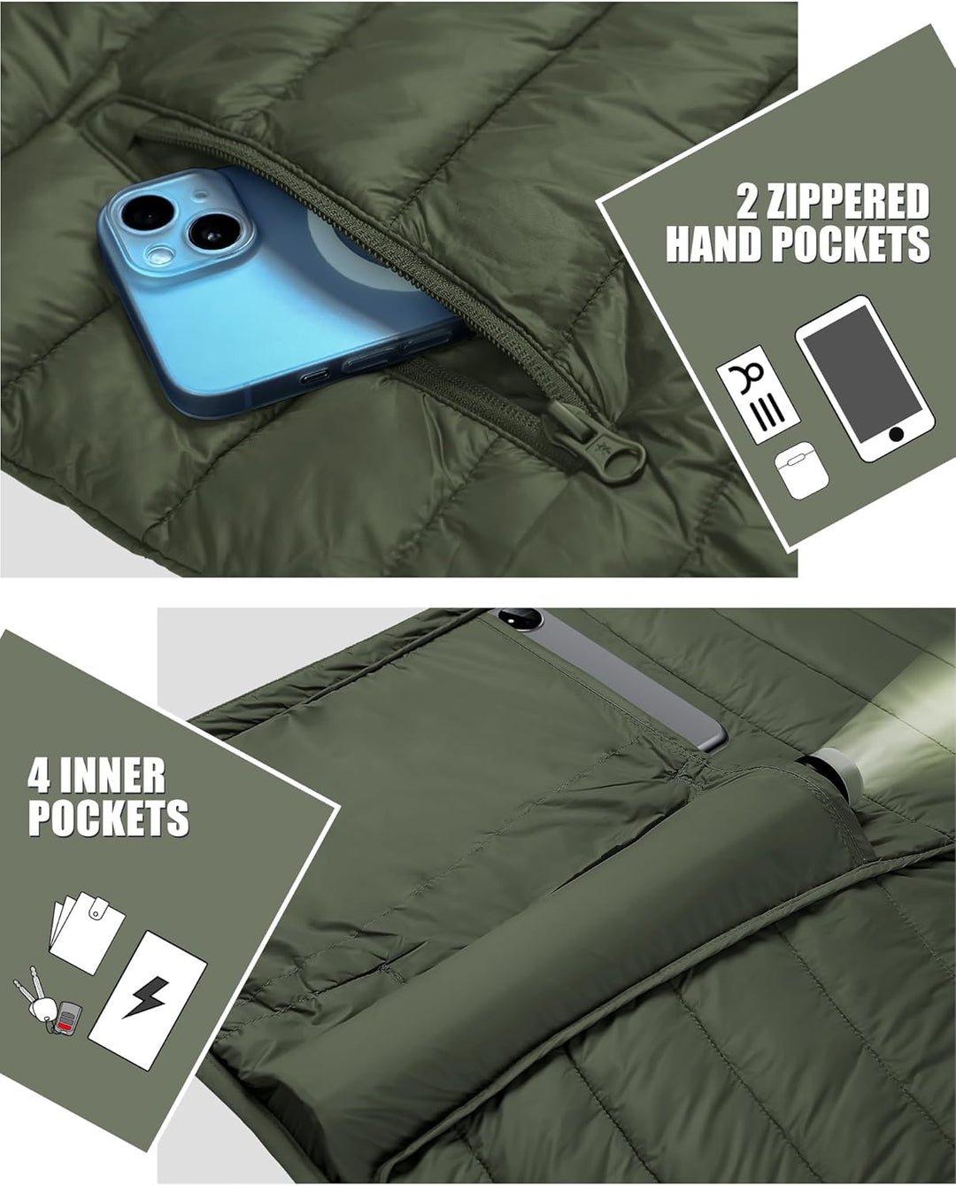 Herren Leichte Steppjacke Daunenjacken-Optik Übergangsjacke Outdoor Winterjacke mit 6 Taschen XXL Gr