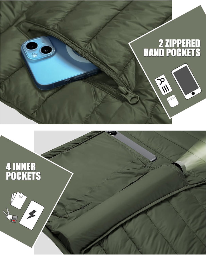 Herren Leichte Steppjacke Daunenjacken-Optik Übergangsjacke Outdoor Winterjacke mit 6 Taschen XXL Gr