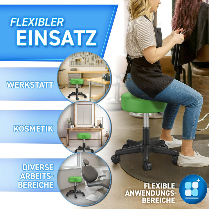 TRESKO® Rollhocker höhenverstellbar 10 cm Dicke Polsterung bis 150 kg | Hocker 47-60cm | Arbeitshock