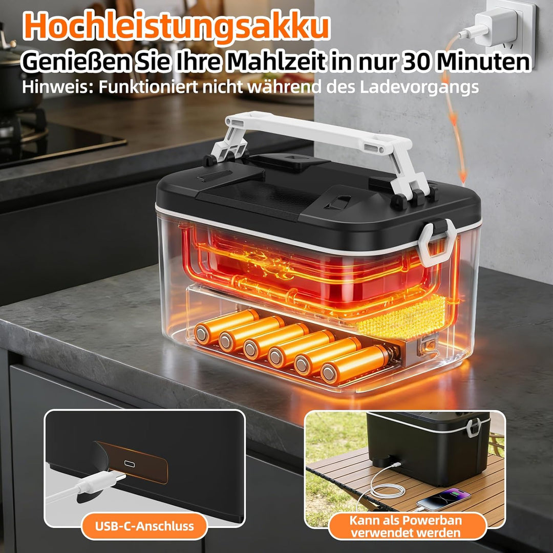 Elektrische Lunchbox Erwachsene mit Akku, 1200ML Beheizbare Lunchbox mit Edelstahlbesteck,Touchscree