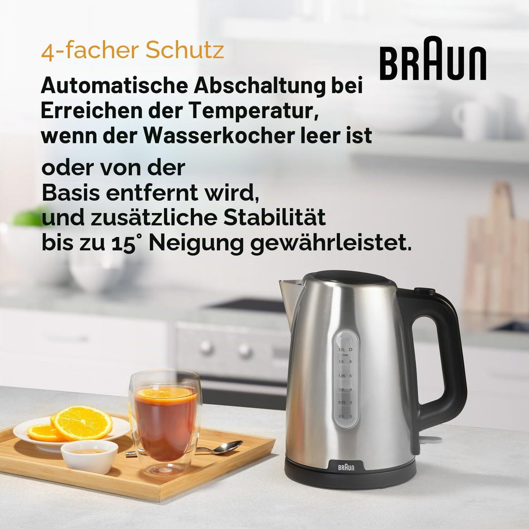Braun PurShine Wasserkocher WK1500 BK – Teekocher mit 360° Basis, Abschaltautomatik, 1,7 L Füllmenge