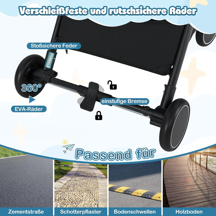 DREAMADE Kinderwagen faltbar, Reisebuggy für Kinder 0-3 Jahren, Buggy mit verstellbarem Sonnendach,