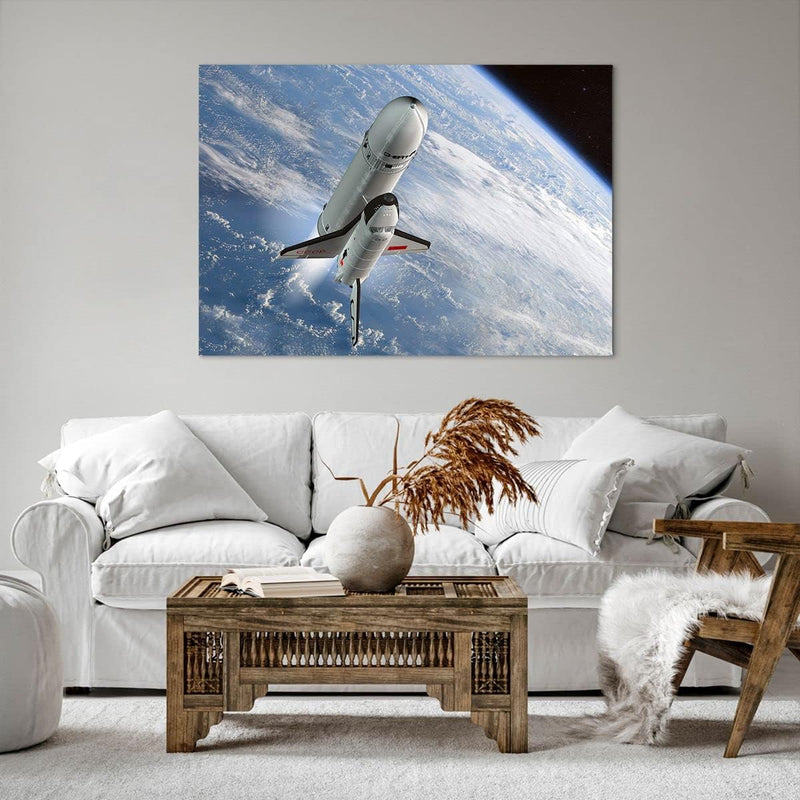 Bilder auf Leinwand 100x70cm Leinwandbild Himmel Rakete Kosmos Planet Gross Wanddeko Bild Schlafzimm