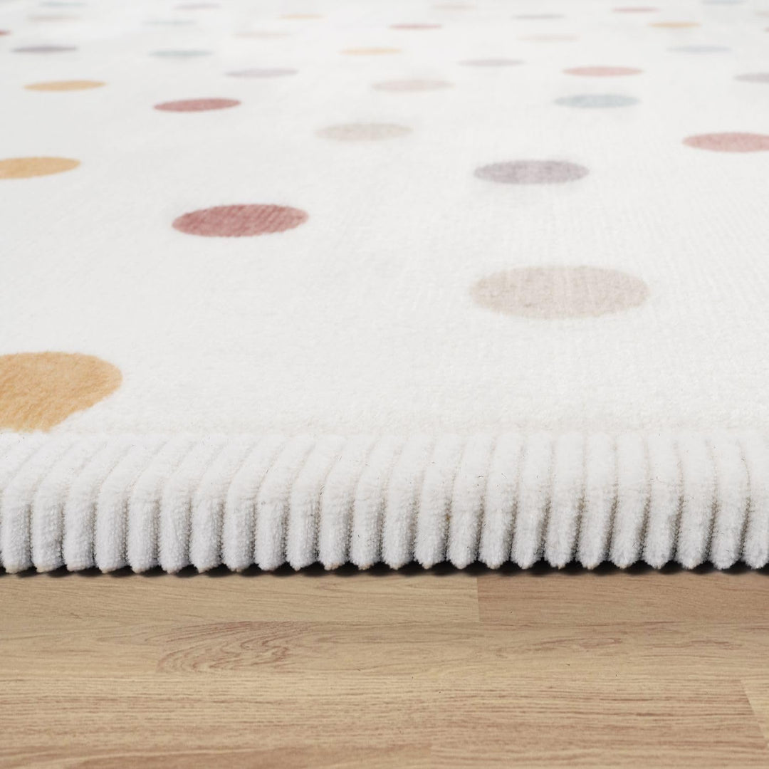 TT Home Waschbarer Teppich Krabbelmatte Babyzimmer Kinder rutschfest Flauschig Punkte, Farbe:Blau Ge