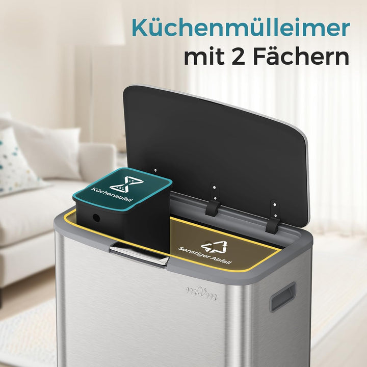 mVm Mülleimer, 65L, 2-in-1 Abfalleimer zur Mülltrennung inkl, Mülleimer mit Deckel, Abfalleimer mit