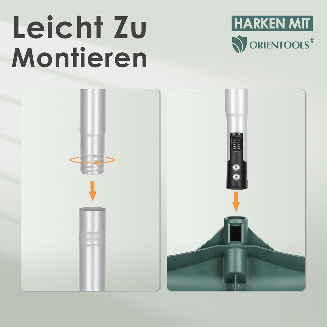 ORIENTOOLS Kunstrasenbürste, gebogener Rasenrechen, Kunstrasenständer mit verstellbarem Stahlgriff,