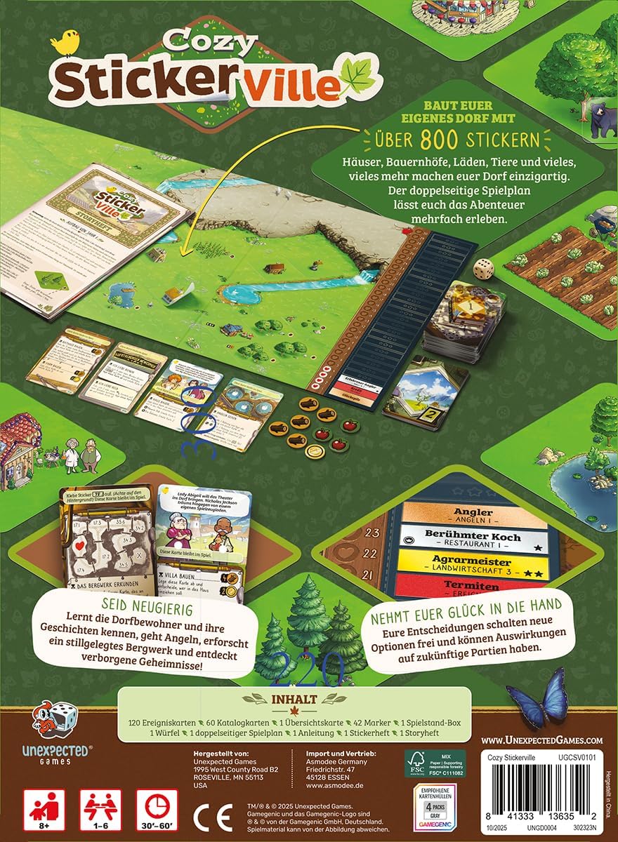 Asmodee, Cozy Stickerville, DE-Version, Kooperatives Familienspiel für 1-6 Spieler ab 8 Jahren, Bret