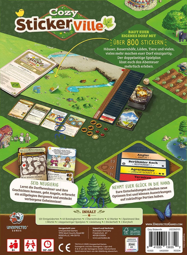 Asmodee, Cozy Stickerville, DE-Version, Kooperatives Familienspiel für 1-6 Spieler ab 8 Jahren, Bret