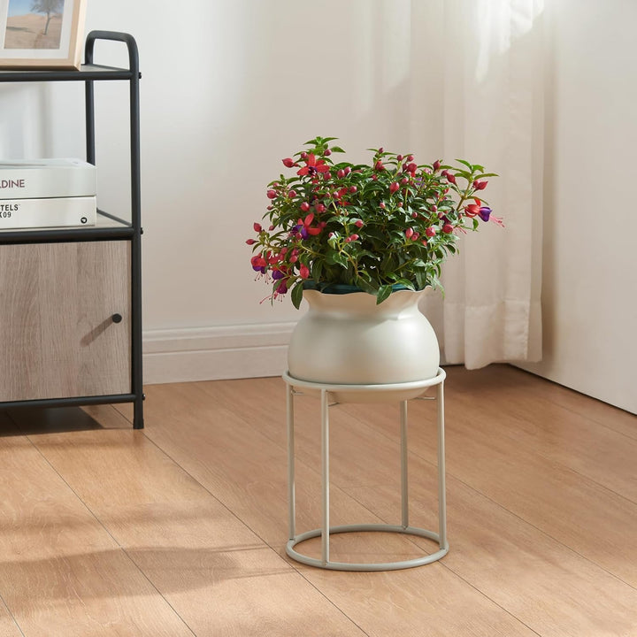 [en.casa] Blumenständer Assen Pflanzenständer mit Blumentopf Metall Hellgrau Pflanzenregal 31,5 x 19