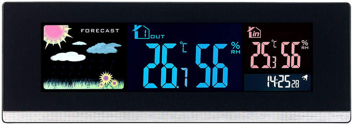 infactory Tisch Funkwecker: Tisch-Wetterstation, Funk-Aussensensor, Farb-LCD-Display, USB-Ladeport (