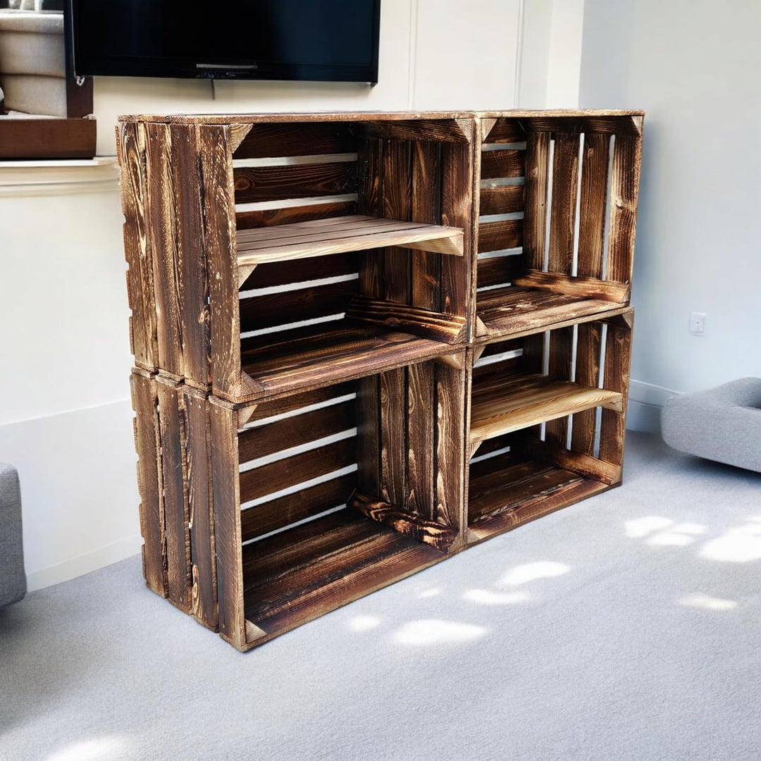 Alte geflammte Obstkisten/Holzkisten 50 x 40 x 30cm mit Zwischenboden LANG verarbeitet - Ideal für M