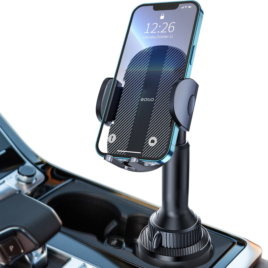 OQTIQ Handyhalterung Auto Getränkehalter – Tasten-Entriegelung & 360° Kugelgelenk | Ausziehbarer Arm