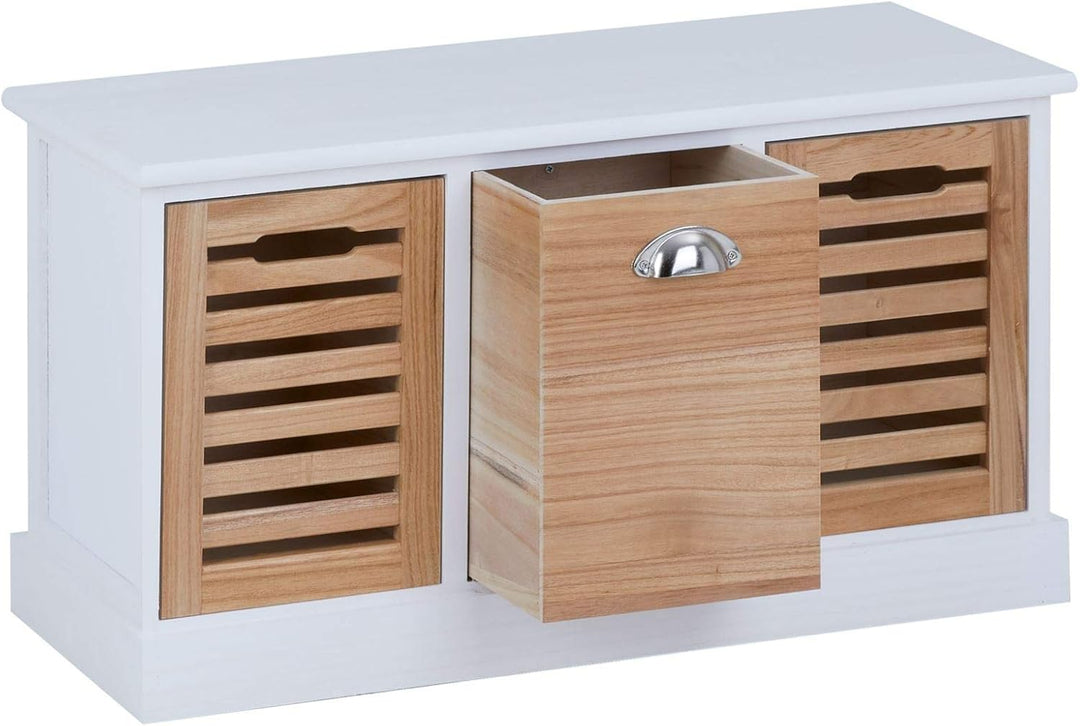CARO-Möbel Sitzbank TRIENT Garderobenbank Sitztruhe in weiss/Natur mit3 Schubkästen, Vintage Shabby