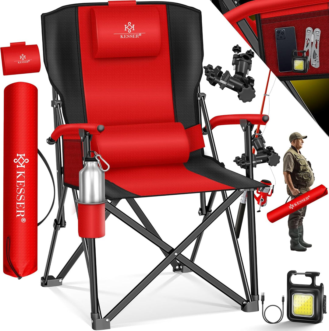 KESSER® Campingstuhl faltbar bis 160 kg | Angelstuhl Faltstuhl Klappstuhl Gepolstert mit Armlehnen |