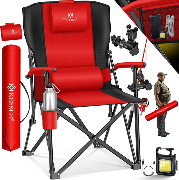 KESSER® Campingstuhl faltbar bis 160 kg | Angelstuhl Faltstuhl Klappstuhl Gepolstert mit Armlehnen |