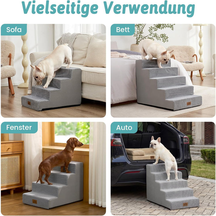COZY KISS Hundetreppe für Kleine Hunde, 4Stufen Breiter Haustiertreppe für Bett Couch Auto, 45cm Hoc