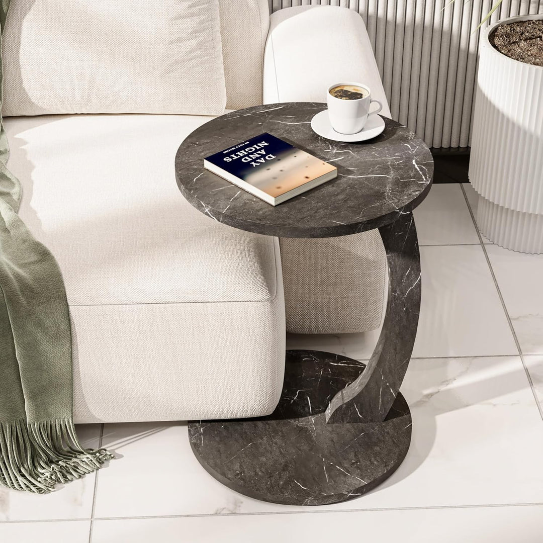 Tubibu MDF - C Form Kleiner Beistelltisch, Runder Tisch als Ablagefläche für Couch und Sofa mit Roll