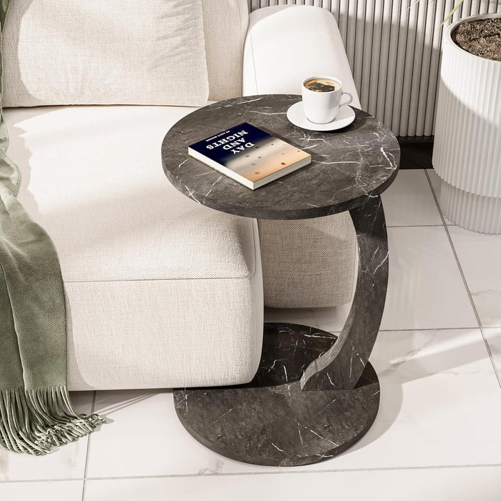 Tubibu MDF - C Form Kleiner Beistelltisch, Runder Tisch als Ablagefläche für Couch und Sofa mit Roll
