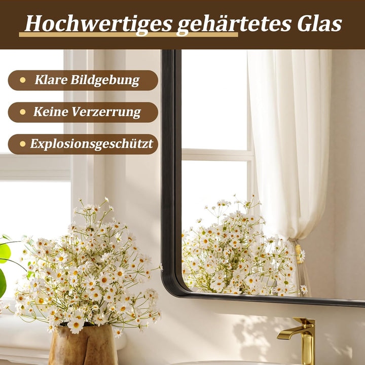 Koonmi Tiefer Rahmen Wandspiegel, 75 x 55 cm Luxus High-End Rechteckiger Badezimmerspiegel, Filetier