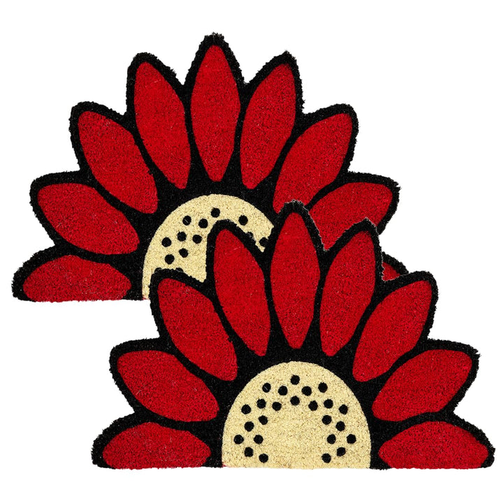 Fussmatte Kokos - Rutschfeste Türmatte Blume rot 2er Set 40x60cm (Halbkreis) Blume Rot 2er Set - 40