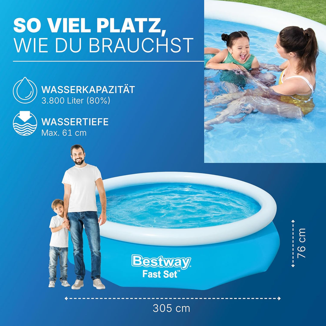 Bestway Fast Set Aufstellpool-Set mit Filterpumpe Ø 305 x 76 cm, blau, rund