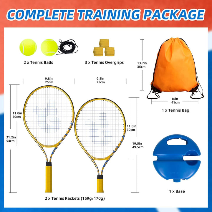 JOY SPOT! 2 Pack Tennisschläger für Kinder, Tennis Trainer Set mit Rebound Ball, Schnur & Tasche für
