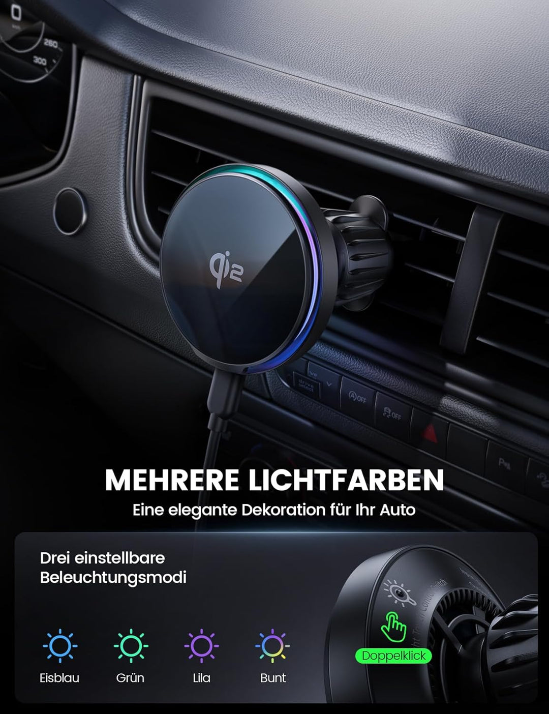 Lamicall Qi2 für MagSafe Autohalterung mit Ladefunktion - [Kühlventilator & Smart-Chip] 2 IN 1 Handy