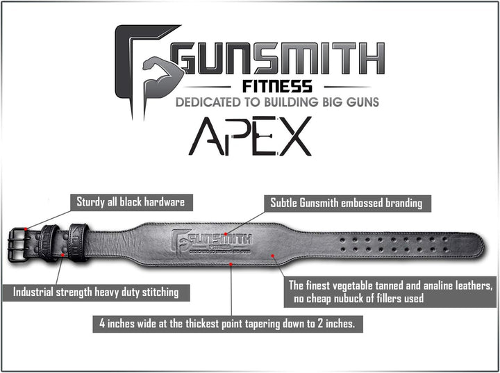 Gunsmith Gewichthebergürtel - Ultra-Premium Handgefertigt Schwarz Gewichtsgürtel für Herren und Dame