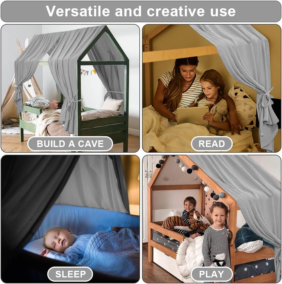 HOTUT Hausbett Himmel,2 Stück Betthimmel Babybett aus Musselin,Weich und atmungsaktiv Baldachin Kind
