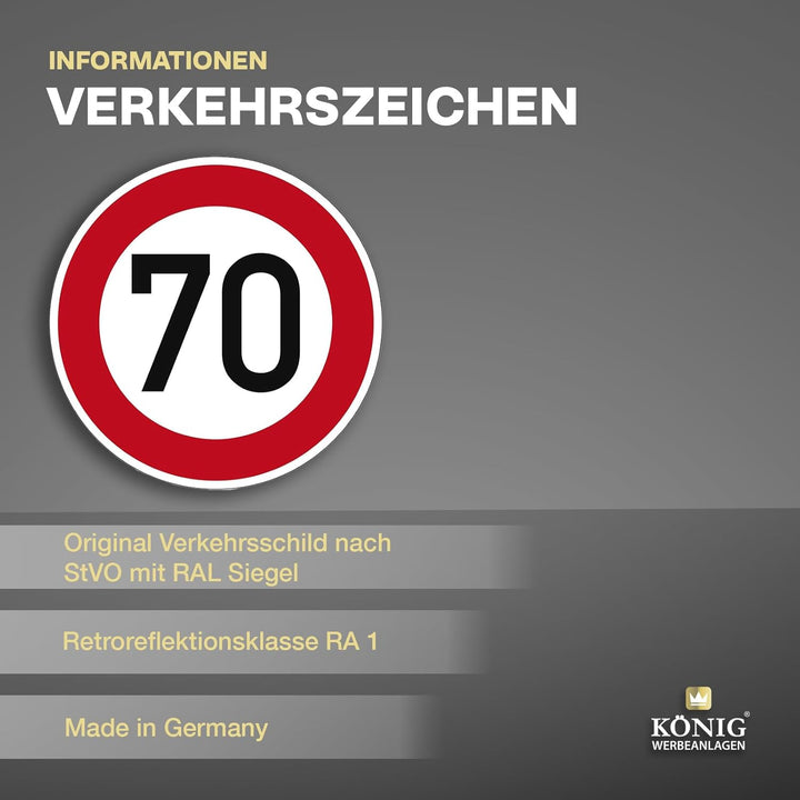 Verkehrszeichen Zulässige Höchstgeschwindigkeit 70 Nr. 274-70 | Ø 420mm, Alu 2mm, RA1 | Original Ver