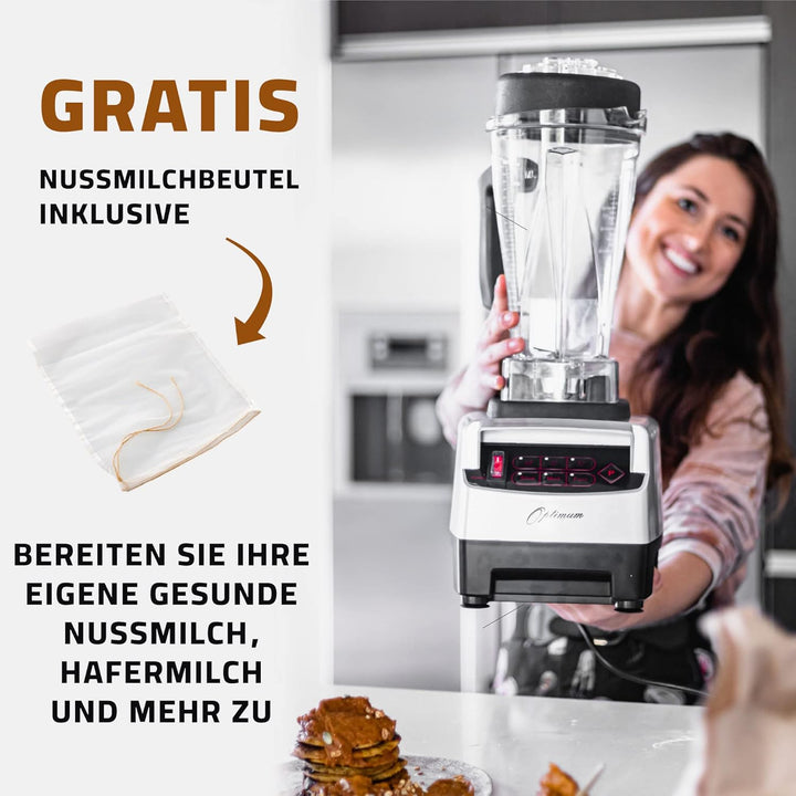 Hochleistungsmixer Optimum 9200A, 2611 Watt, 3.5PS, 6 Edelstahlklingen, 48000 U/min, GRATIS Nussmilc