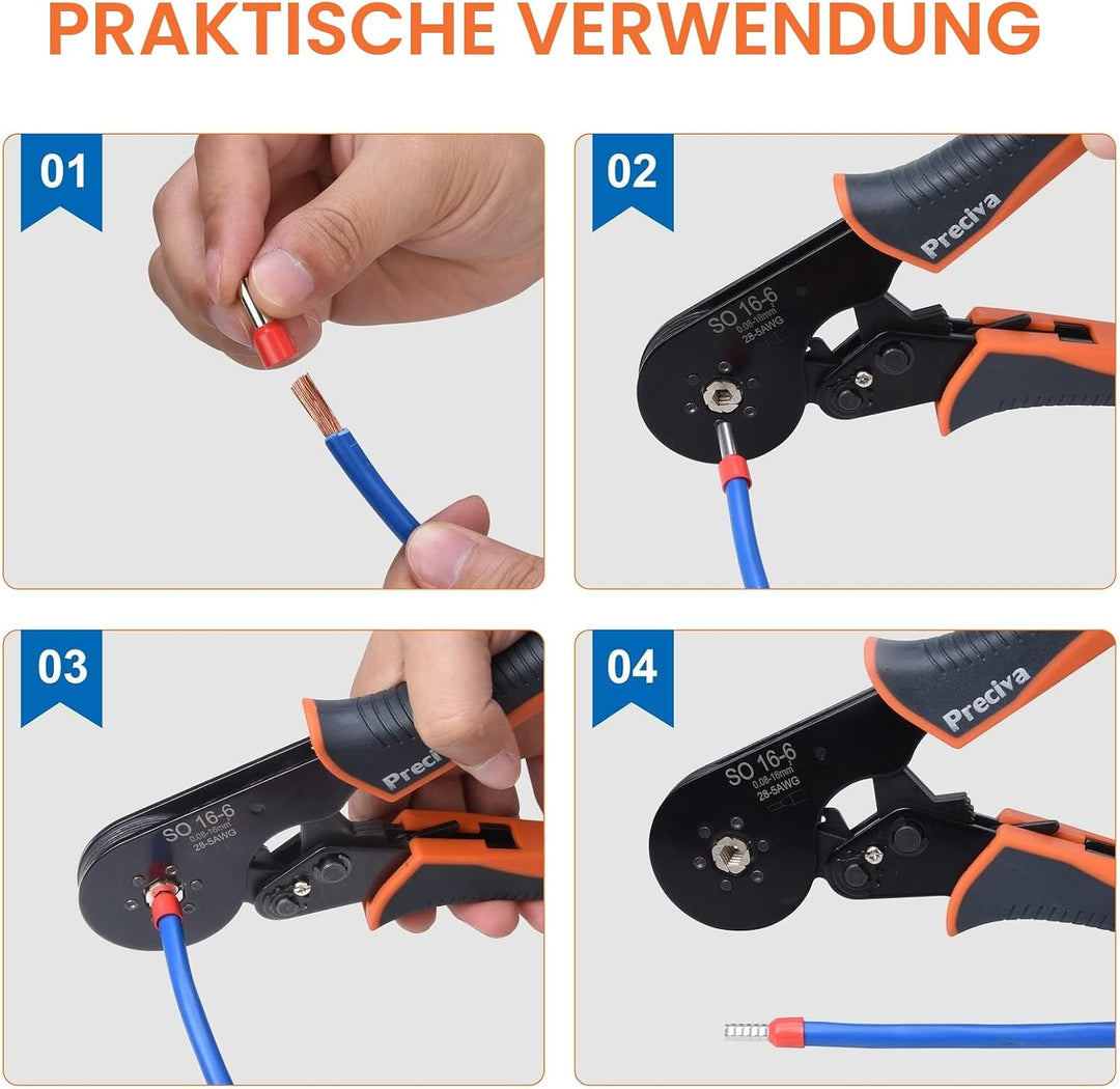 Crimpzangen 0.08-16mm², Preciva Aderendhülsenzange Crimpzange Sechskant Presszange für Isolierte Uni