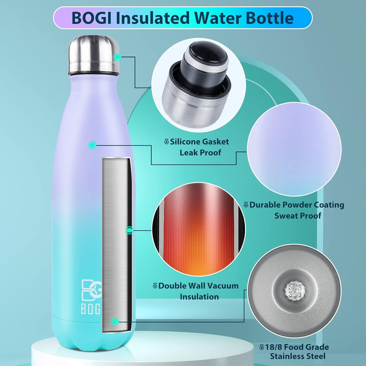 BOGI Edelstahl Trinkflasche 750ml, 2-Pack Doppelwandige Thermosflasche Auslaufsicher Trinkflasche Ed