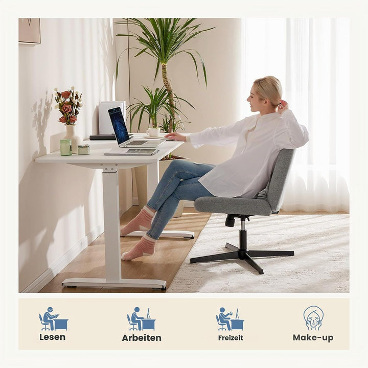DUMOS Cross Legged Bürostuhl, Armloser Breiter Schreibtischstuhl Keine Räder, Moderner Home Office S
