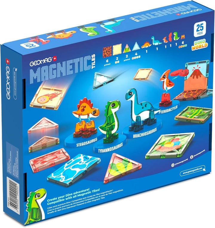 Geomag Magnetic Tiles Dino World - Themen-Set, magnetische Dinosaurier, durchscheinende Paneele, 3D-