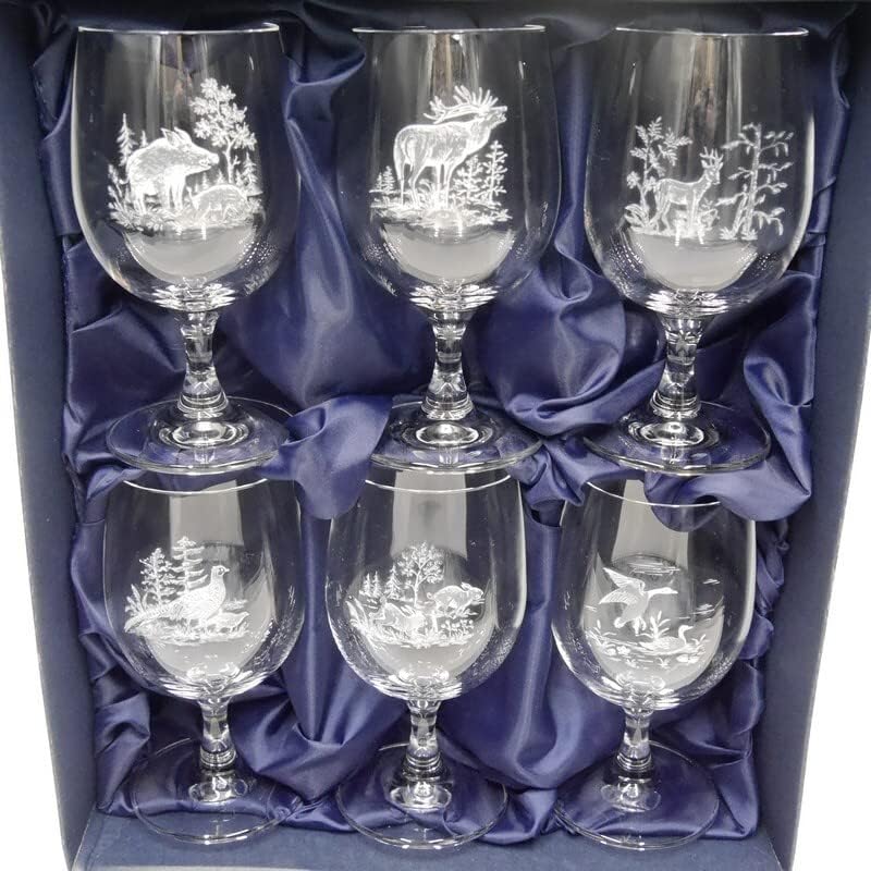 GTK - Geweihe & Trophäen KRUMHOLZ 6 Stück Wein Gläser Weinglas Set mit Jagdmotiv