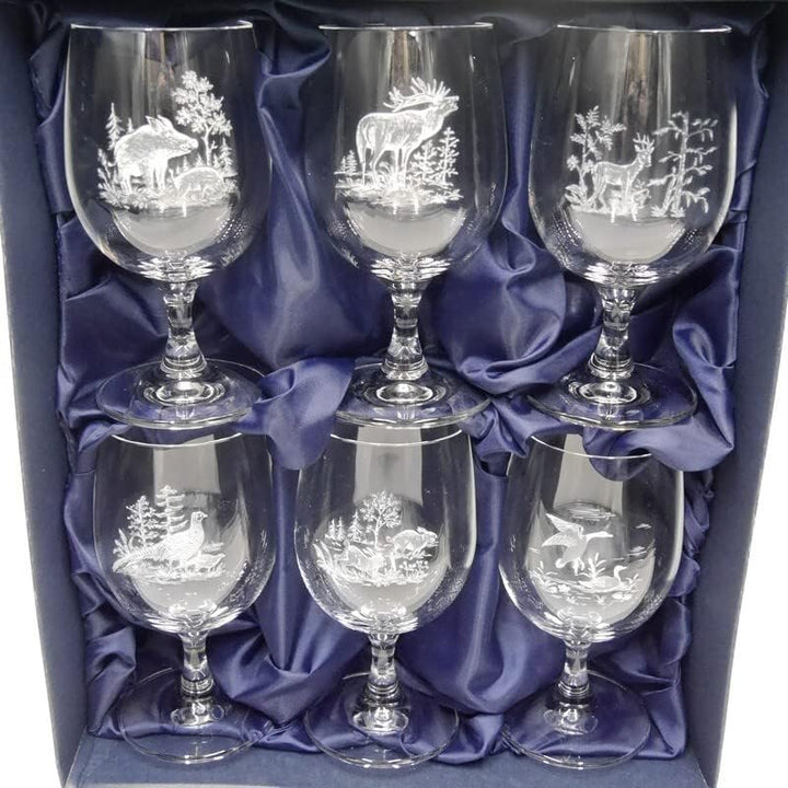 GTK - Geweihe & Trophäen KRUMHOLZ 6 Stück Wein Gläser Weinglas Set mit Jagdmotiv