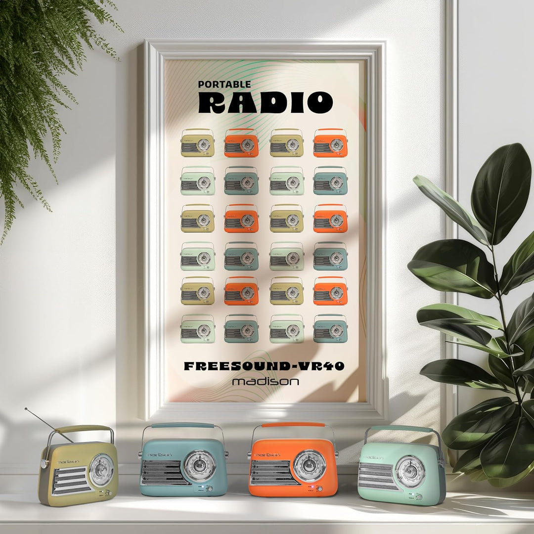 Madison - FREESOUND-VR40GR-MAT - 30W Vintage-Radio mit langem Akku - Bluetooth, USB & FM - Blassgrün