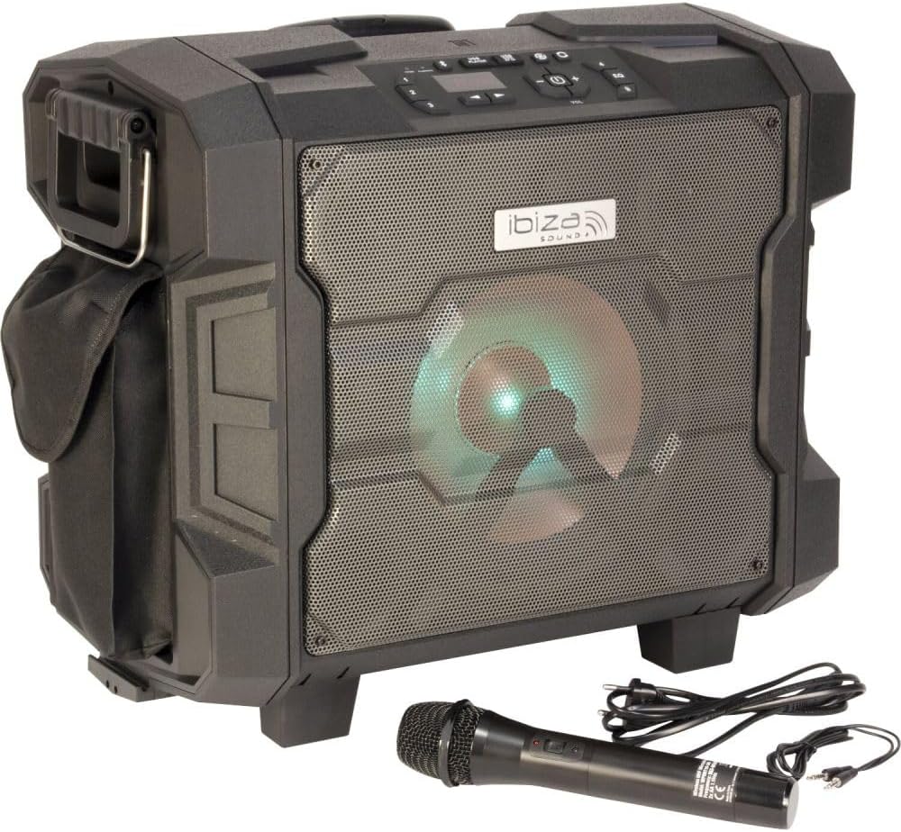 Ibiza Sound WPORT10-300 Lautsprecher mit Akku, LED, 10 Zoll / 25 cm, IPX4 IP65 – BT/NFC/FM/USB + UHF